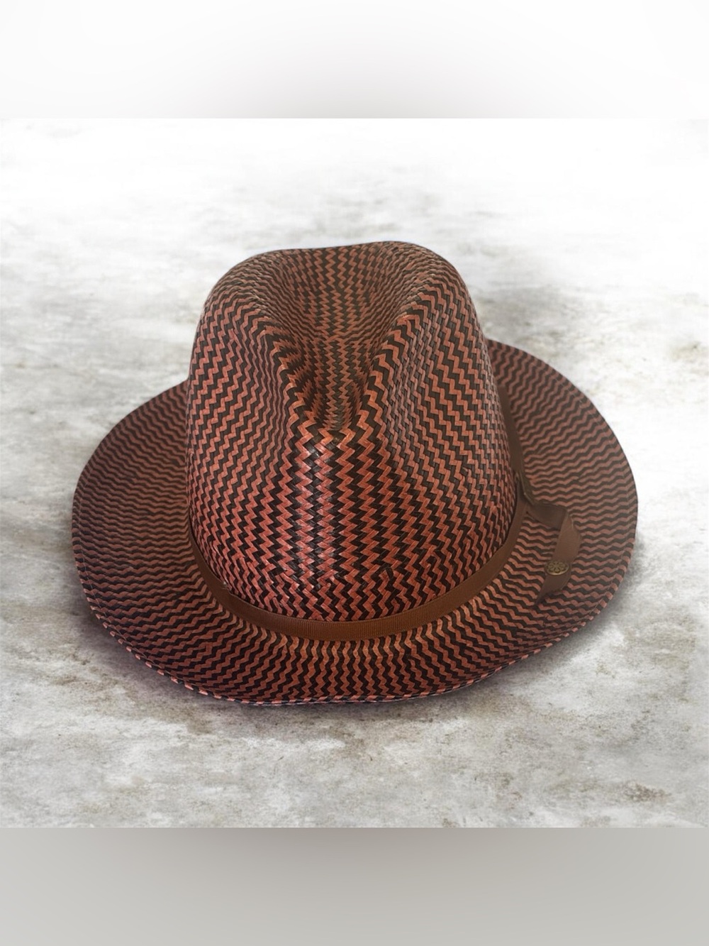 Men's Brown Patterned Fedora Hat with Ribbon Band